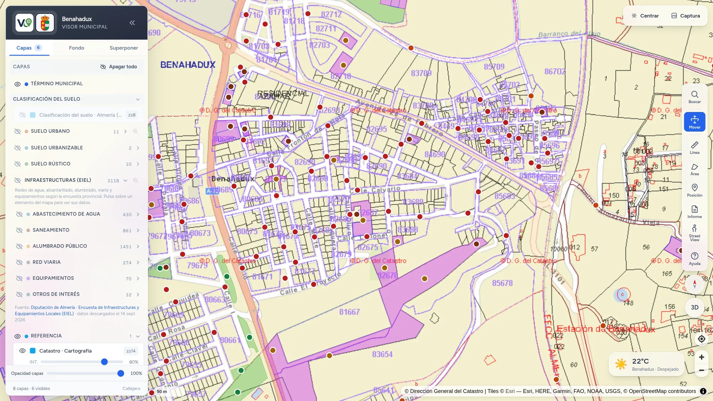 Bienes del inventario municipal de Benahadux sobre la cartografía catastral.